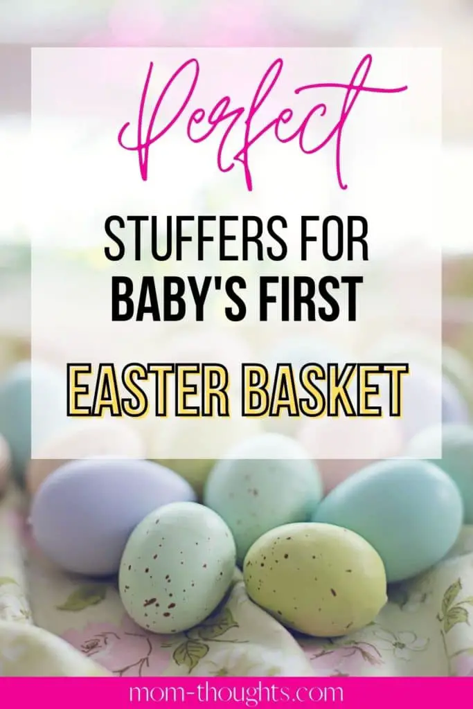 This image has pictures of Easter Eggs and links to an article that has amazing ideas for Baby's First Easter Basket.