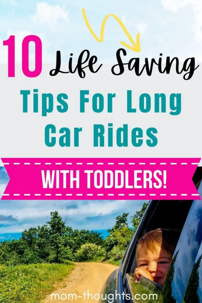 This image is on a post about how to survive a road trip with toddlers. These helpful tips for long car rides with toddlers will save you a lot of head ache and make your road trip MUCH more enjoyable! Includes a Road Trip With Toddler Checklist to make sure you're prepared with all of the essentials!