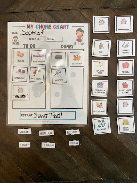This image shows a Free Toddler Chore Chart printable! Check out this post and download the free chore chart for your toddler and start teaching them about hard work and responsibility!
