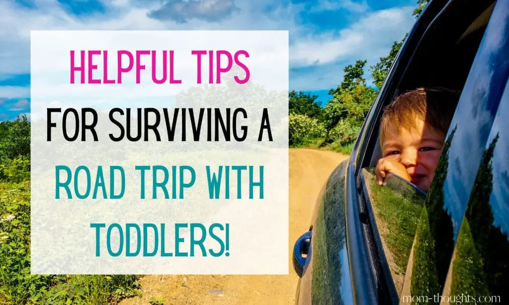 This image is on a post about how to survive a road trip with toddlers. These helpful tips for long car rides with toddlers will save you a lot of head ache and make your road trip MUCH more enjoyable! Includes a Road Trip With Toddler Checklist to make sure you're prepared with all of the essentials!