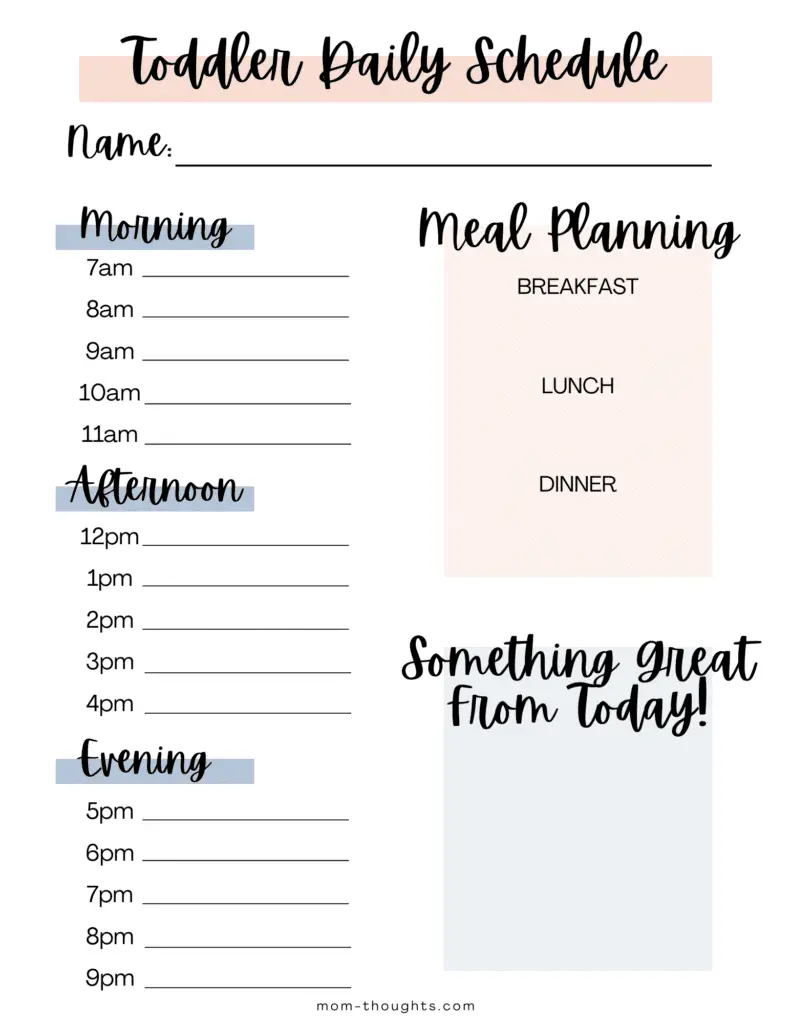 3 year old schedule printable