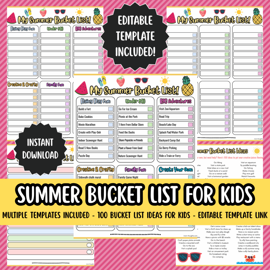 screen free summer activities for kids - summer bucket list