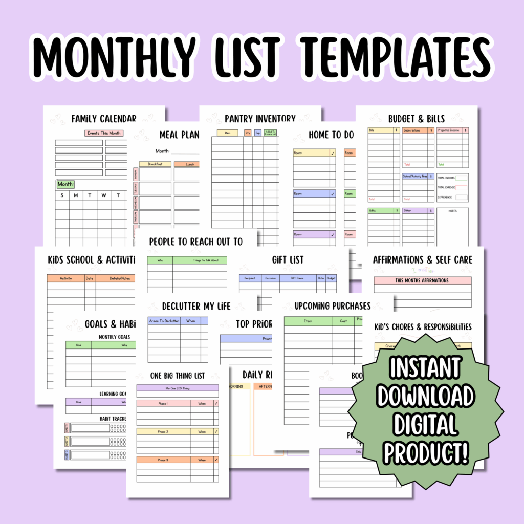 lists to make each month