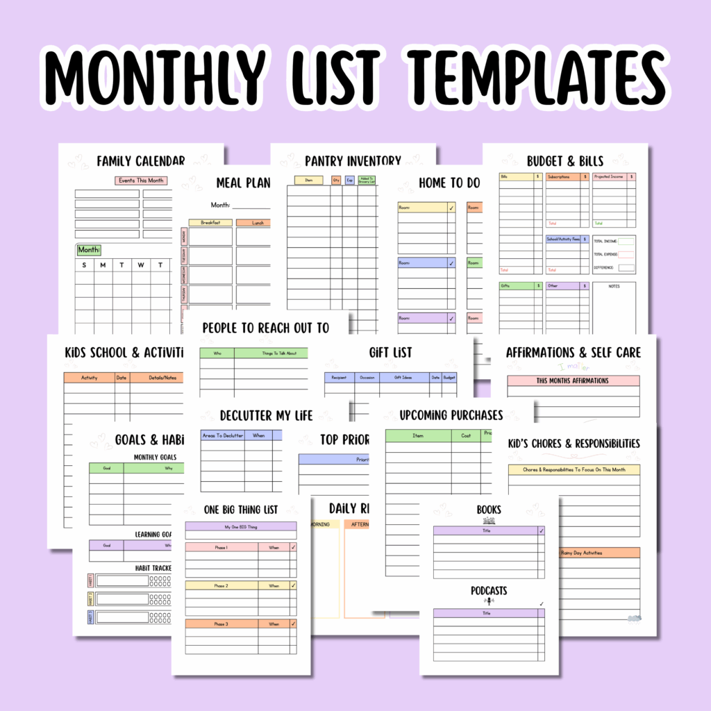 lists to make each month