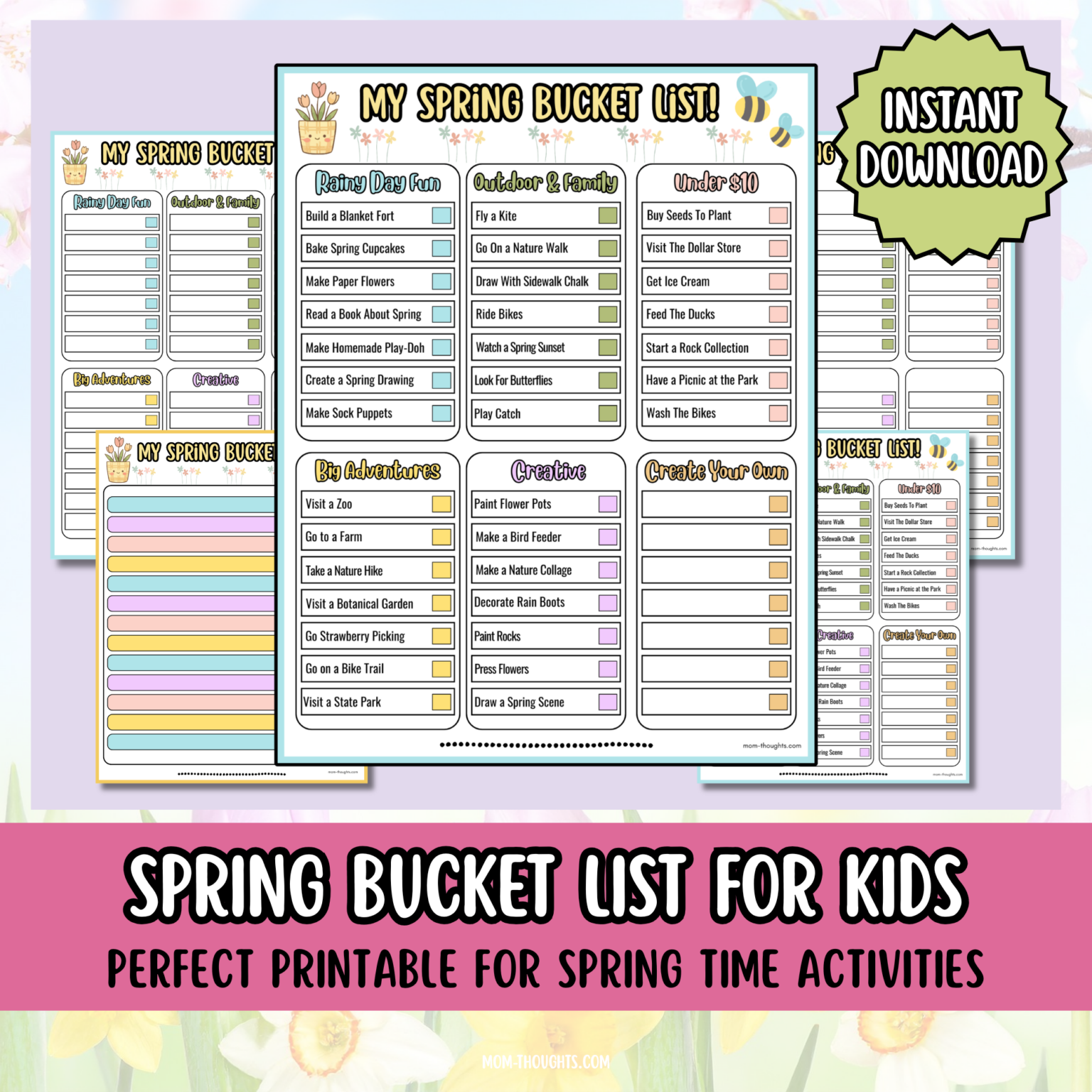 Spring Bucket List Ideas for Kids + Printable Template